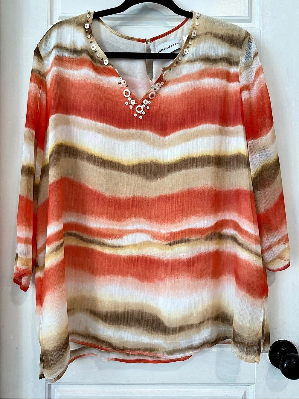 alfred dunner Abstract Stripe Blouse in Orange & White Women’s Size 16